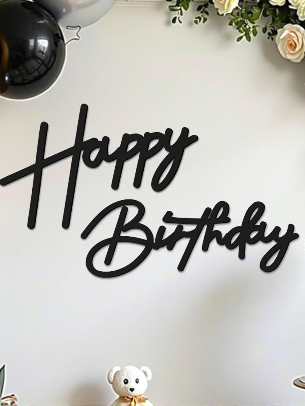 Felt Happy Birthday Sign for Backdrop Party Deco, Black